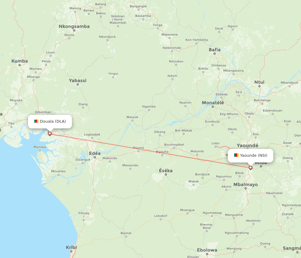 Yaounde - Douala route map and flight paths