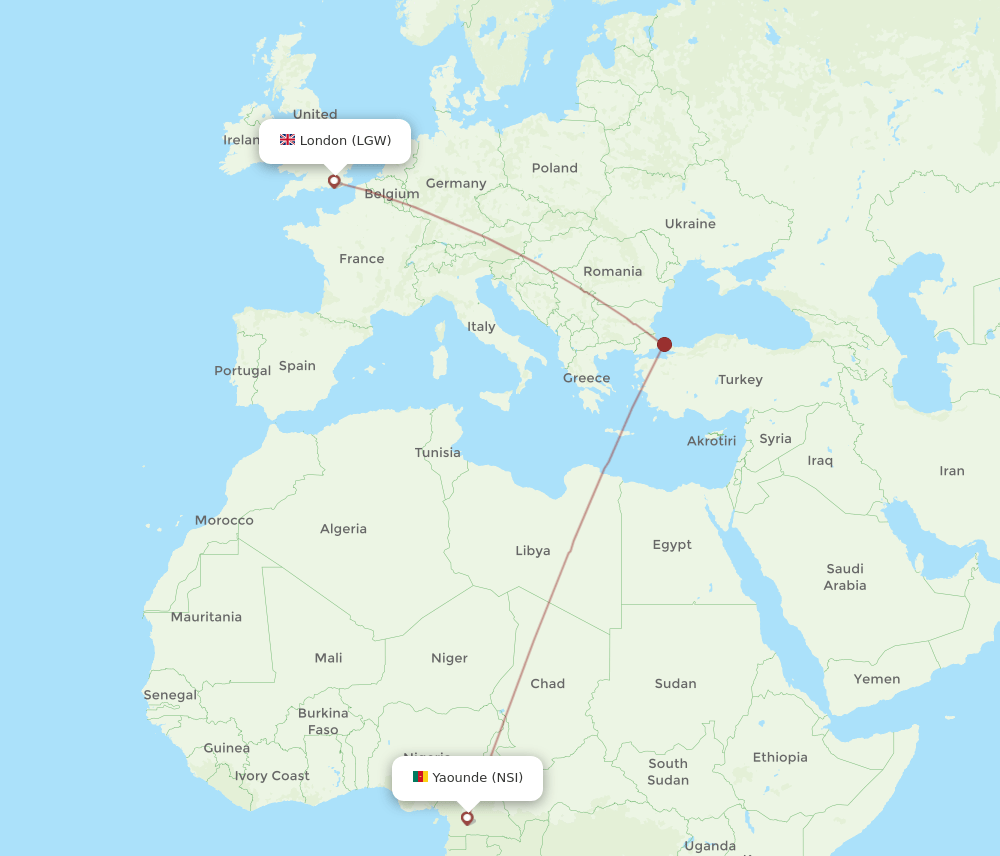NSI-LGW flight routes
