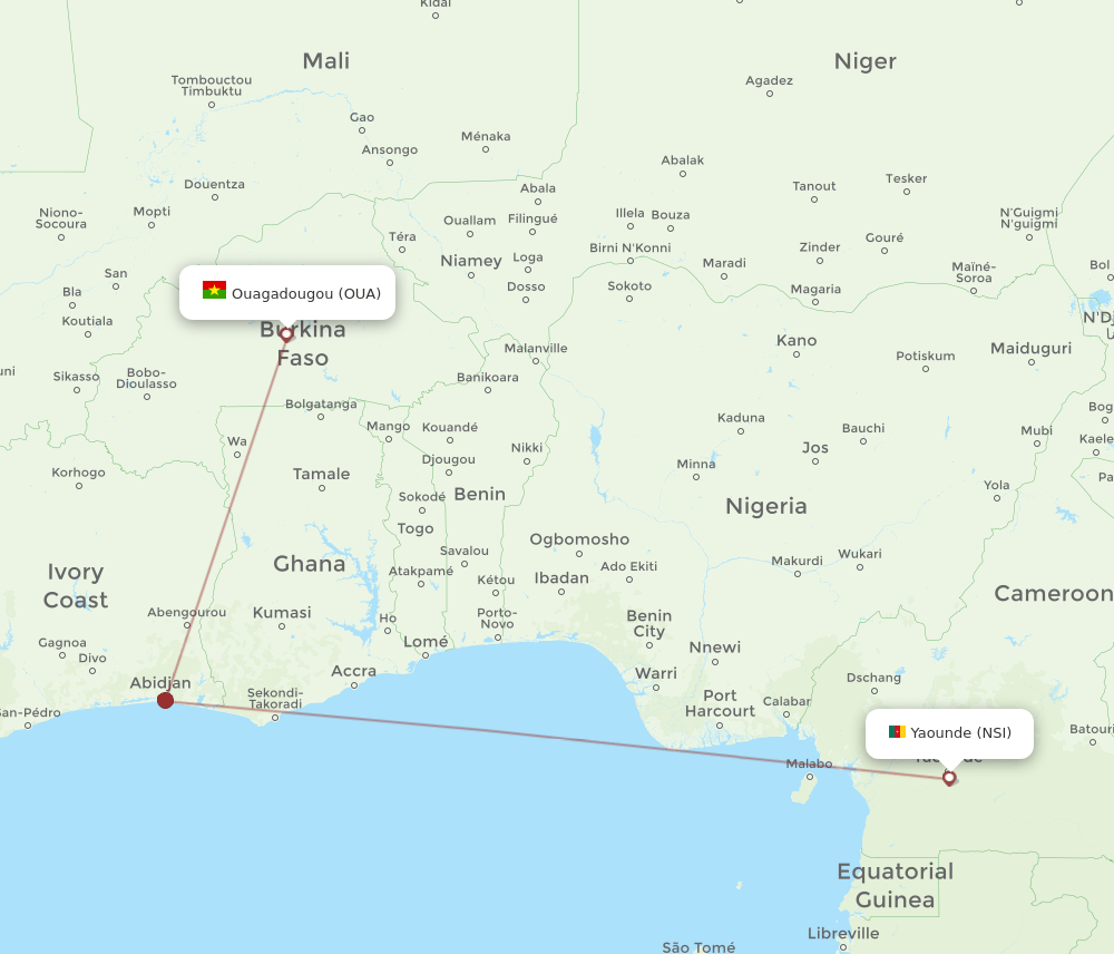 NSI to OUA flights and routes map