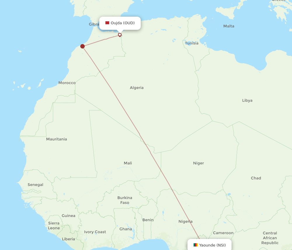 NSI to OUD flights and routes map