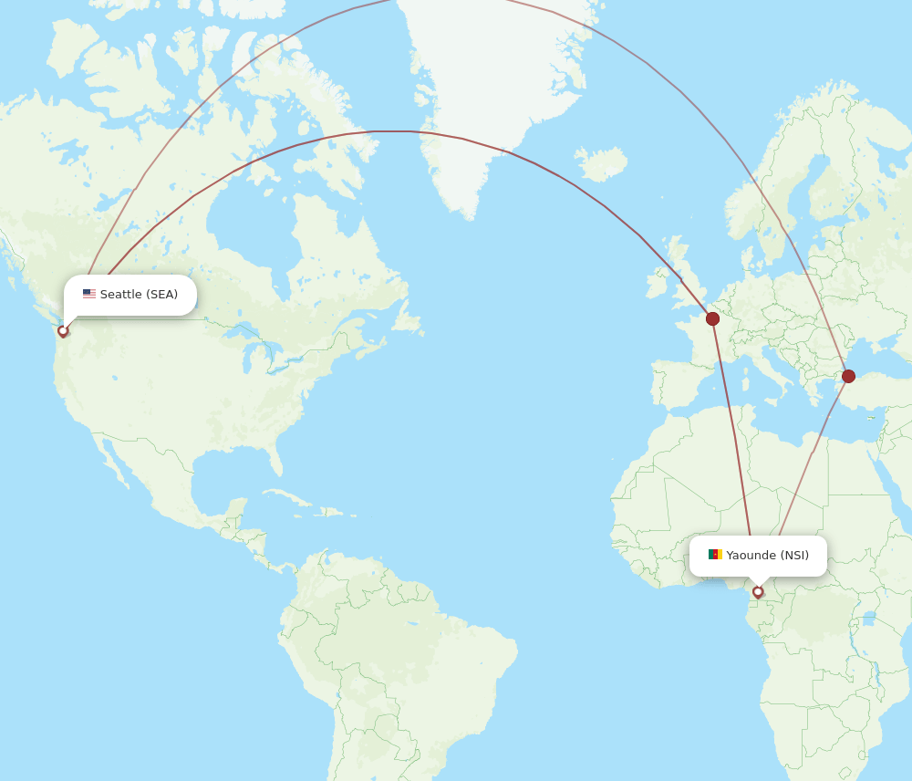 NSI to SEA flights and routes map