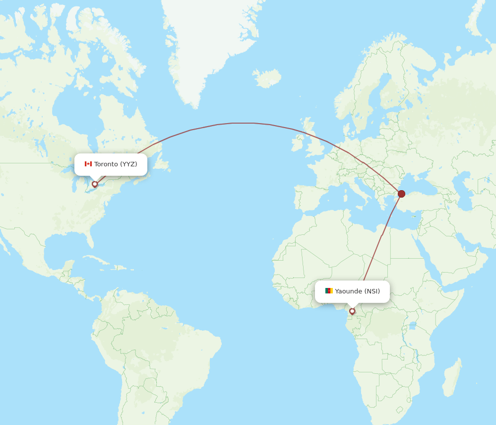 Toronto - Yaounde route map and flight paths