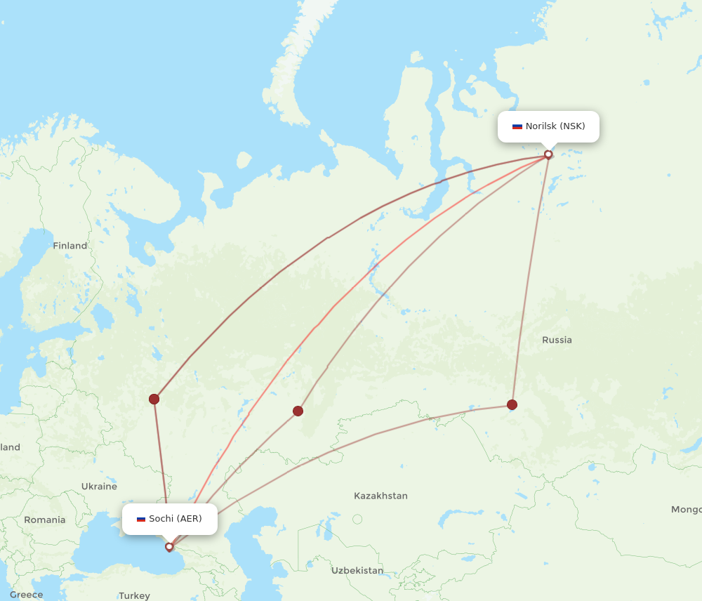 NSK to AER flights and routes map