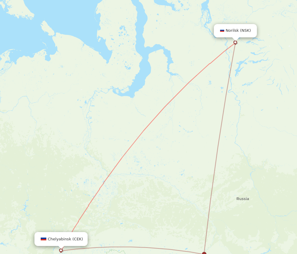 NSK to CEK flights and routes map