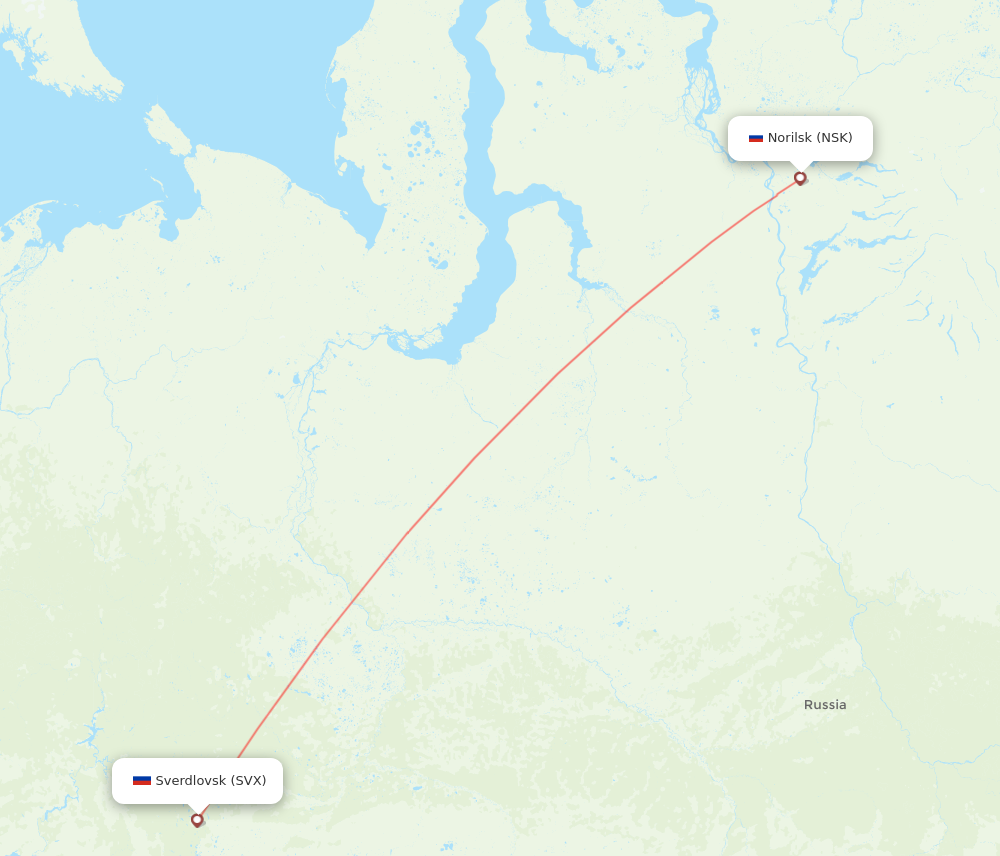 SVX to NSK flights and routes map