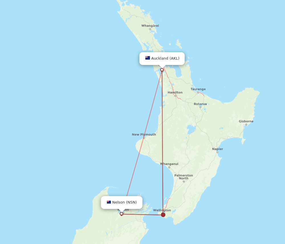 NSN-AKL flight routes
