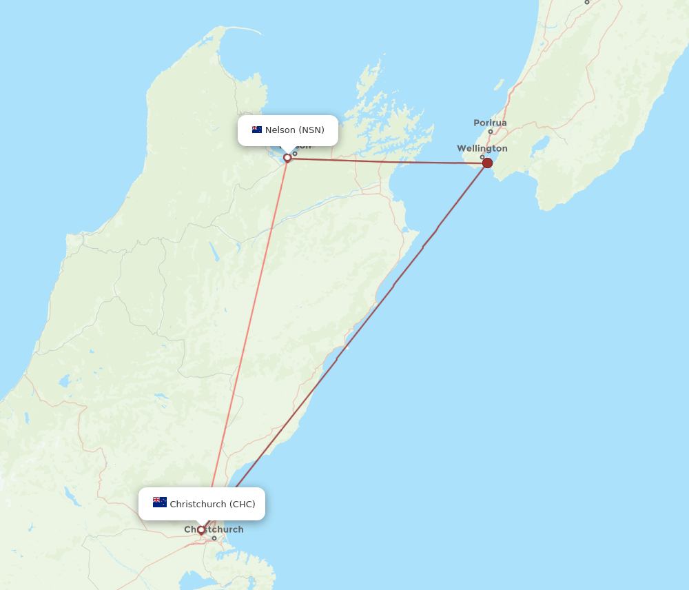 NSN-CHC flight routes