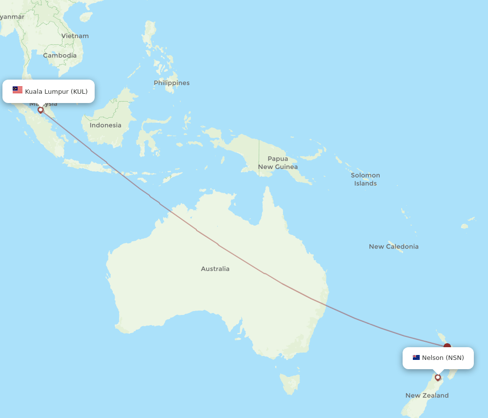 NSN-KUL flight routes