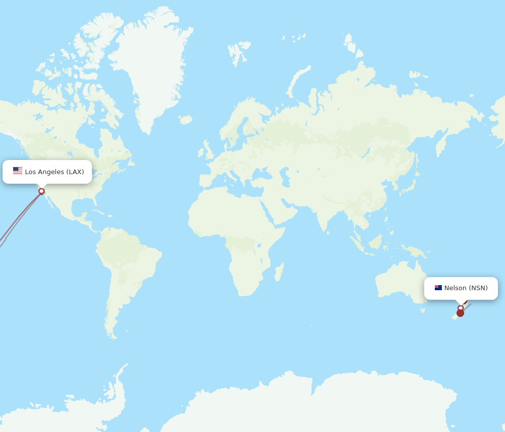 NSN-LAX flight routes