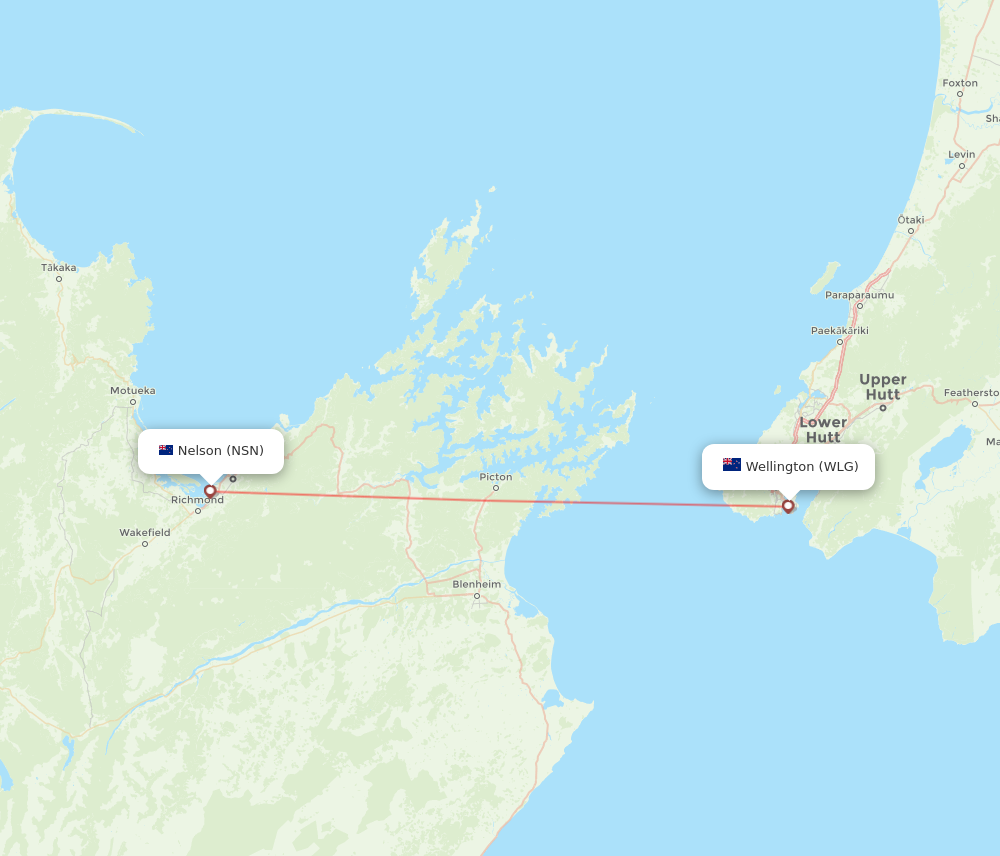 NSN to WLG flights and routes map