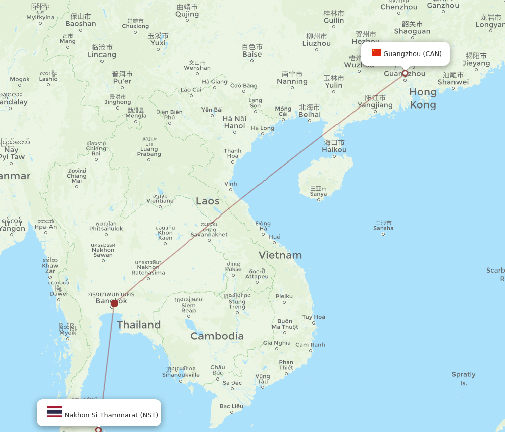 NST to CAN flights and routes map