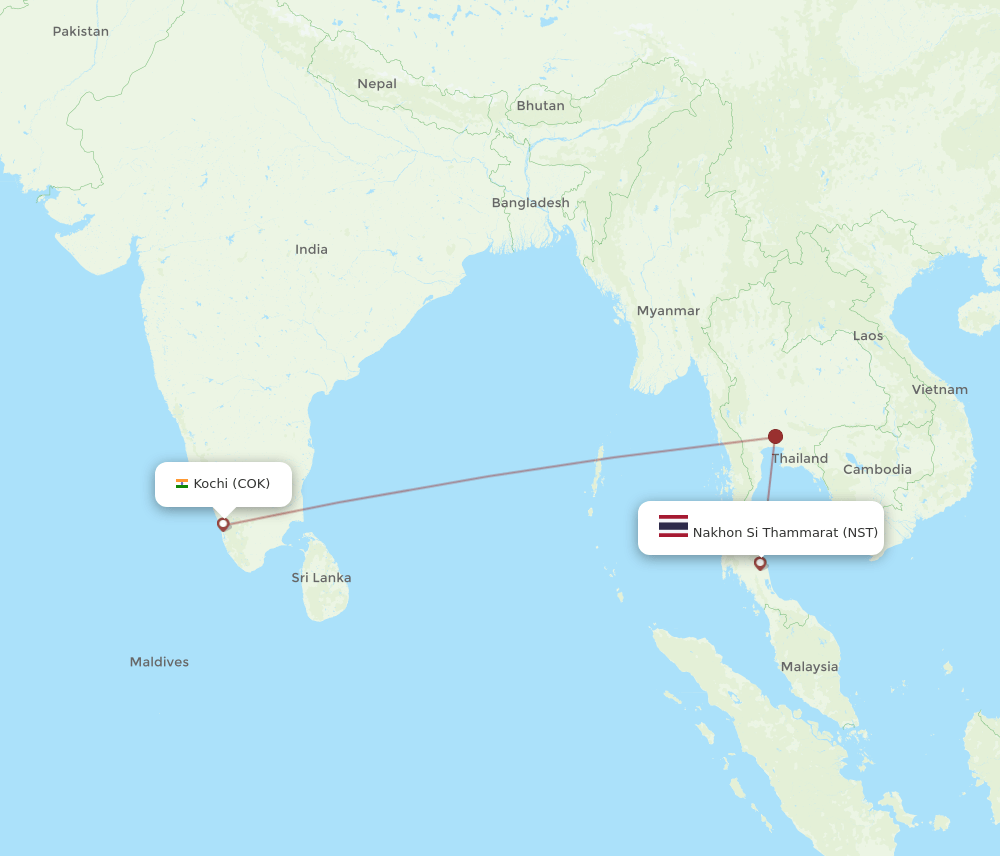 NST-COK flight routes