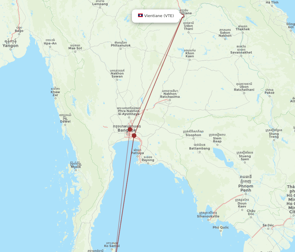 NST to VTE flights and routes map