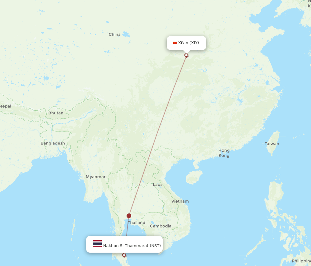 NST-XIY flight routes