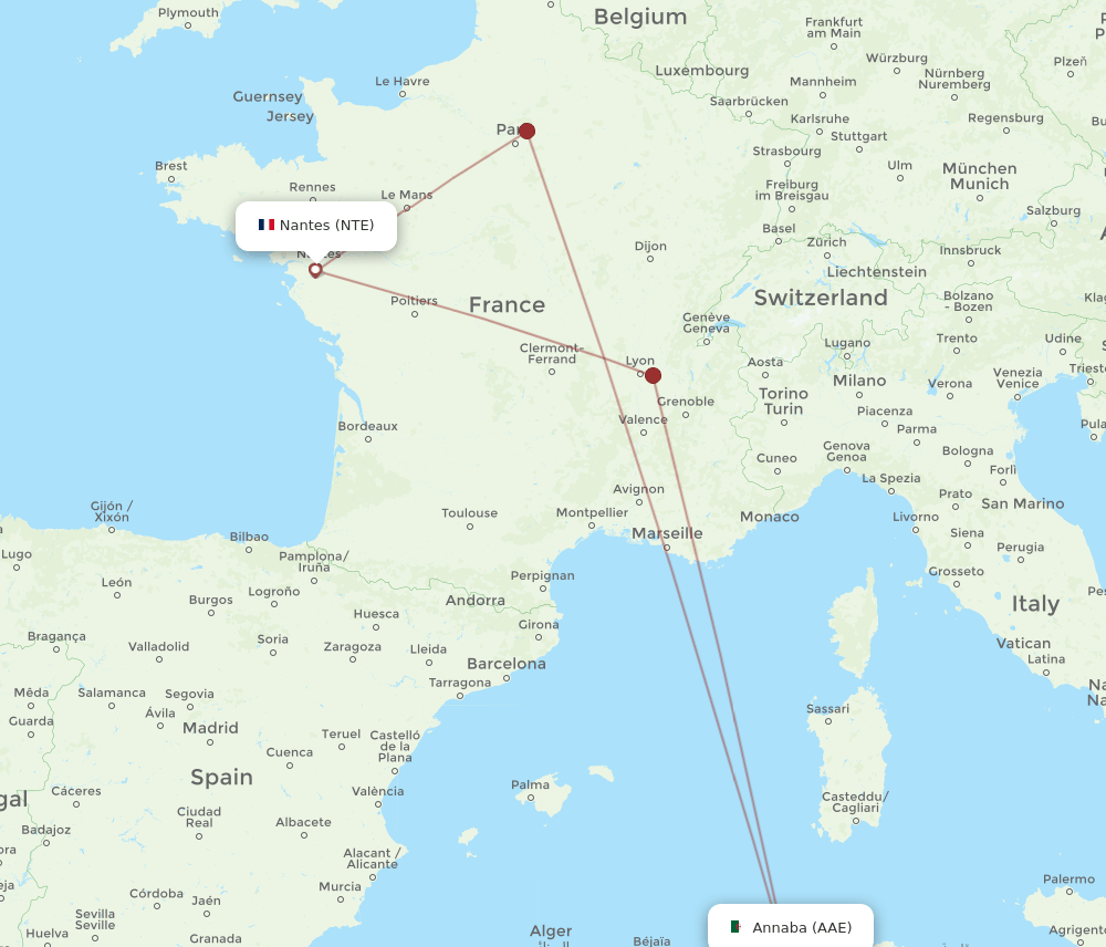 NTE-AAE flight routes