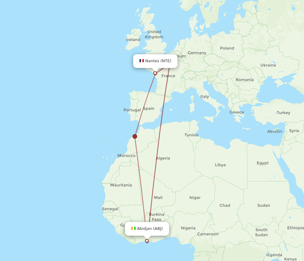 NTE to ABJ flights and routes map