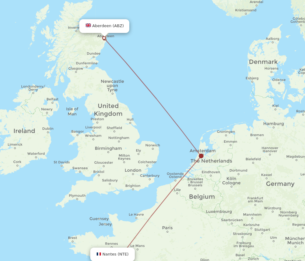 NTE to ABZ flights and routes map