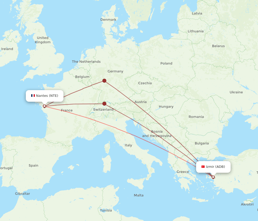 NTE to ADB flights and routes map
