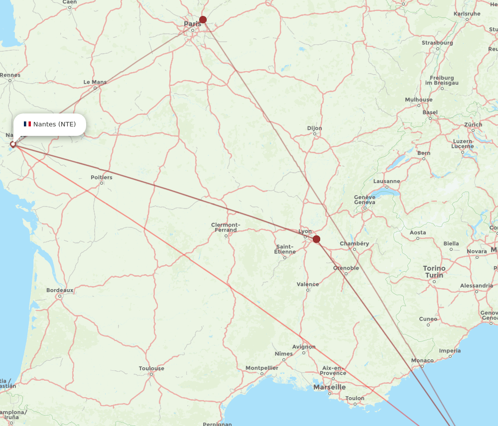 NTE to AJA flights and routes map