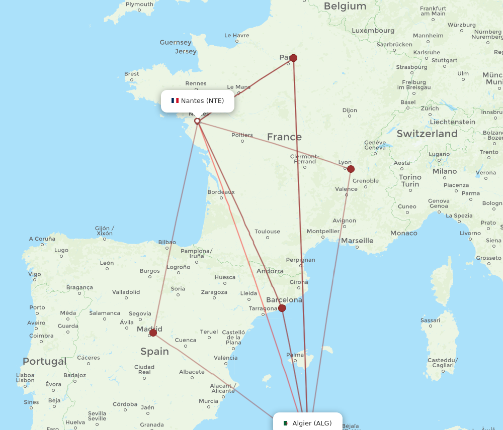 NTE to ALG flights and routes map