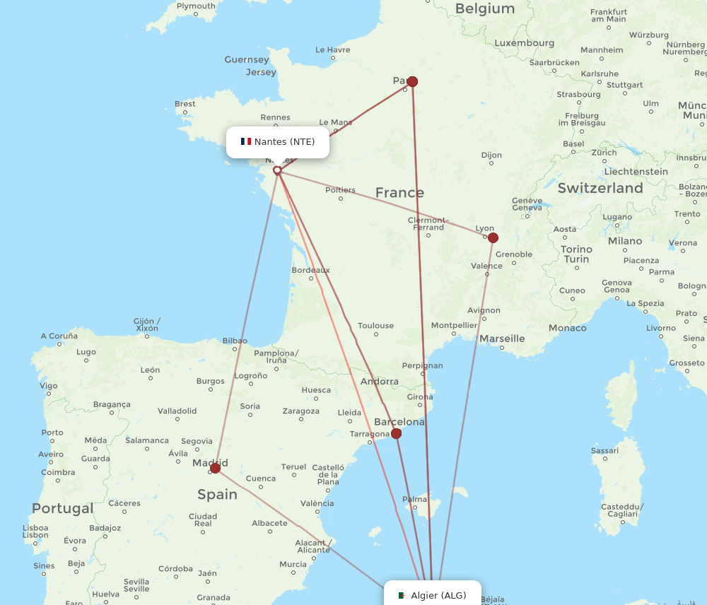 NTE-ALG flight routes