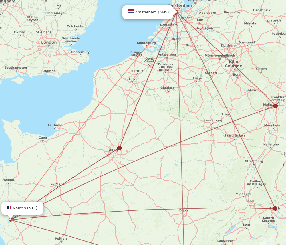 NTE to AMS flights and routes map