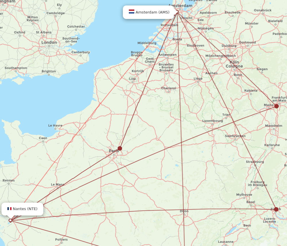 NTE to AMS flights and routes map