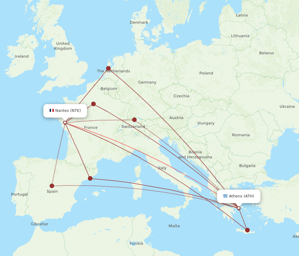 NTE-ATH flight routes