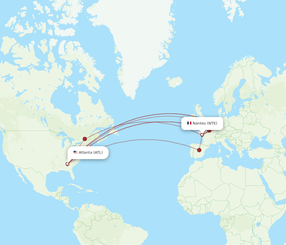 NTE to ATL flights and routes map