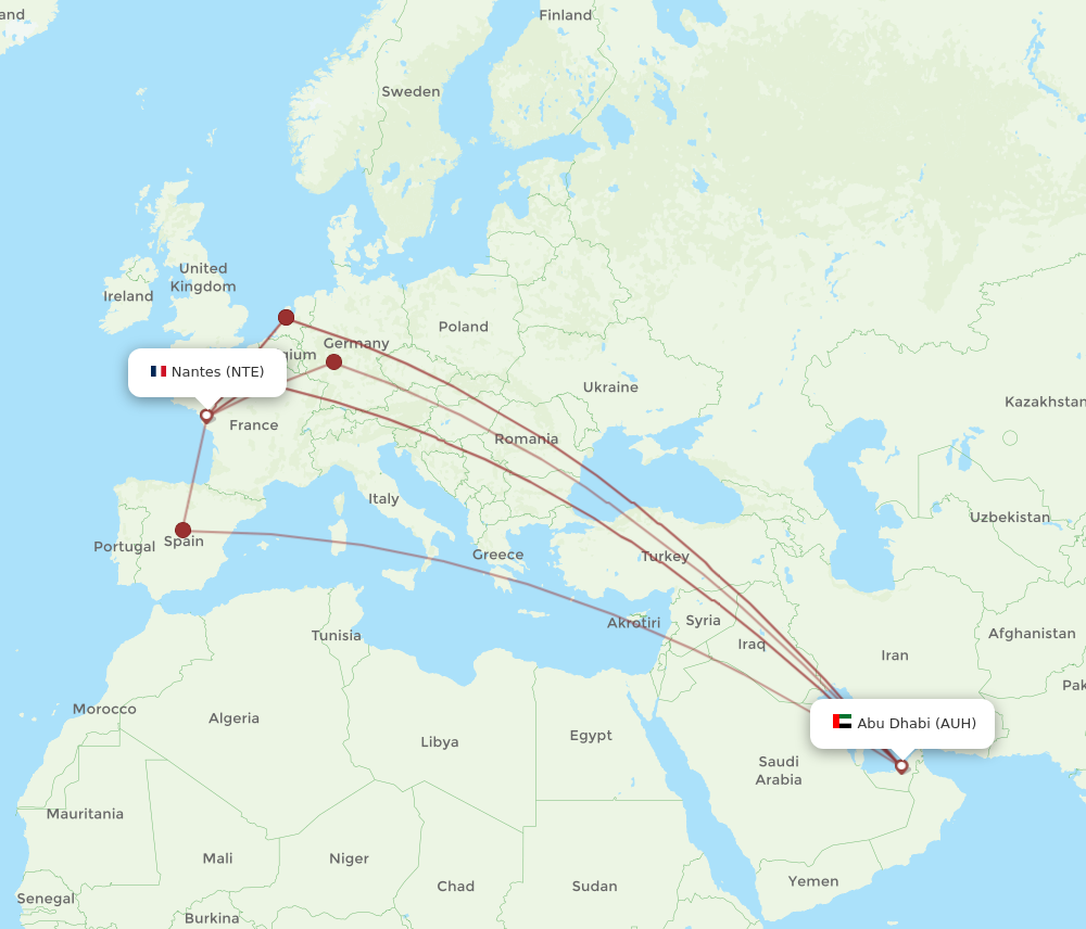 NTE to AUH flights and routes map