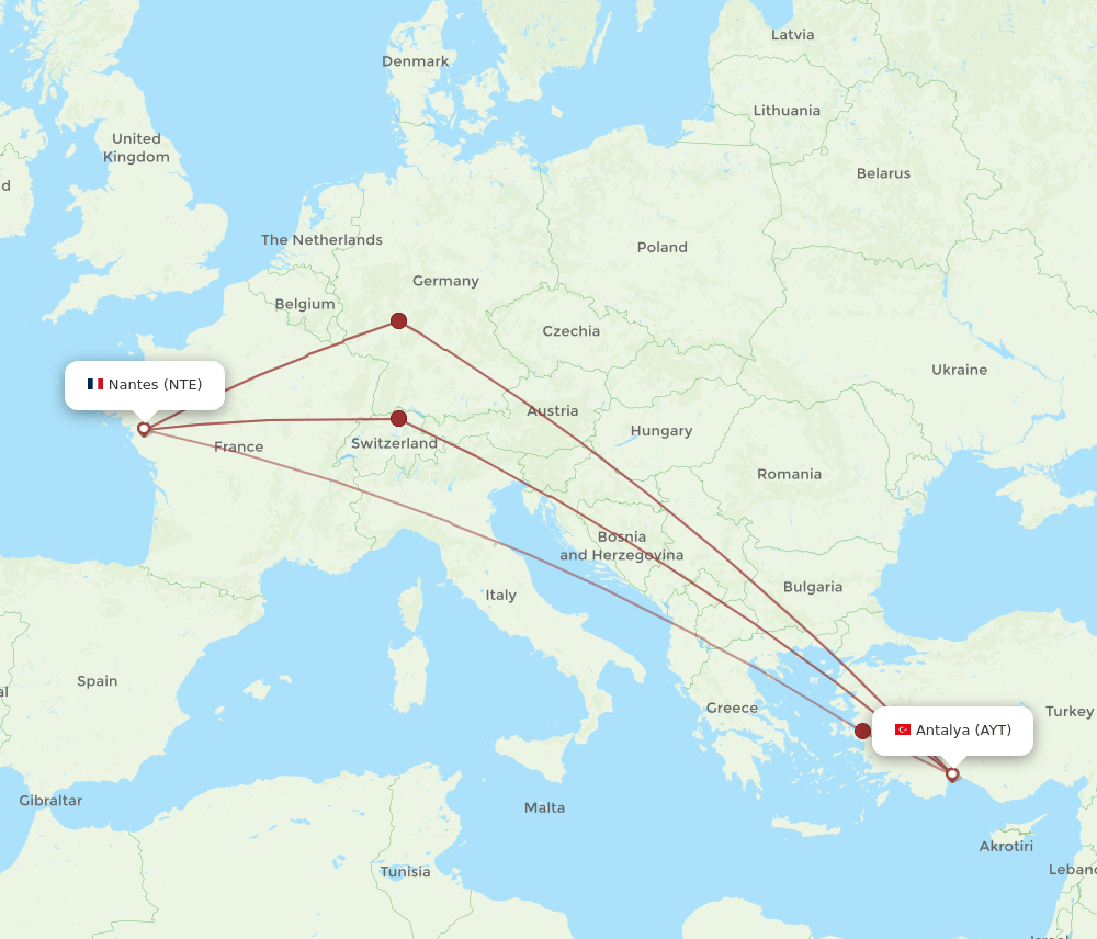 NTE-AYT flight routes