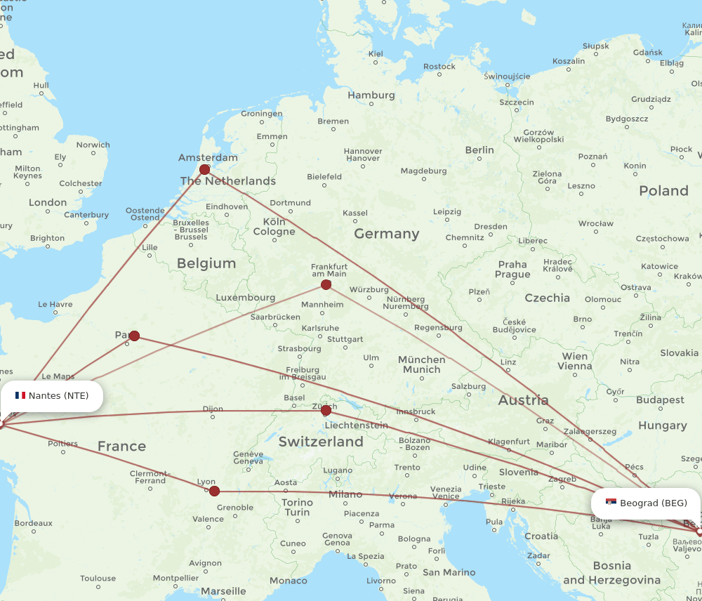 NTE-BEG flight routes