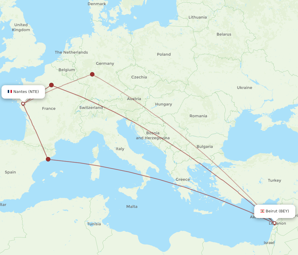 NTE-BEY flight routes