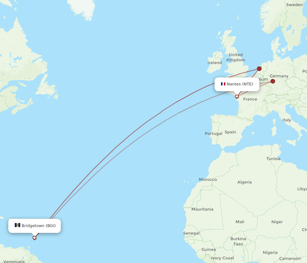 NTE-BGI flight routes