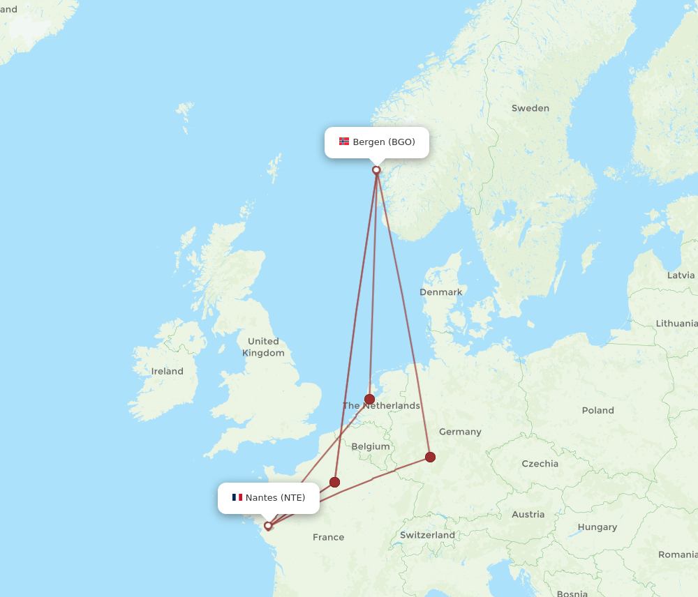 NTE-BGO flight routes