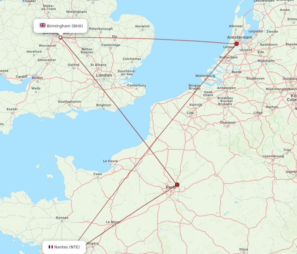 NTE-BHX flight routes