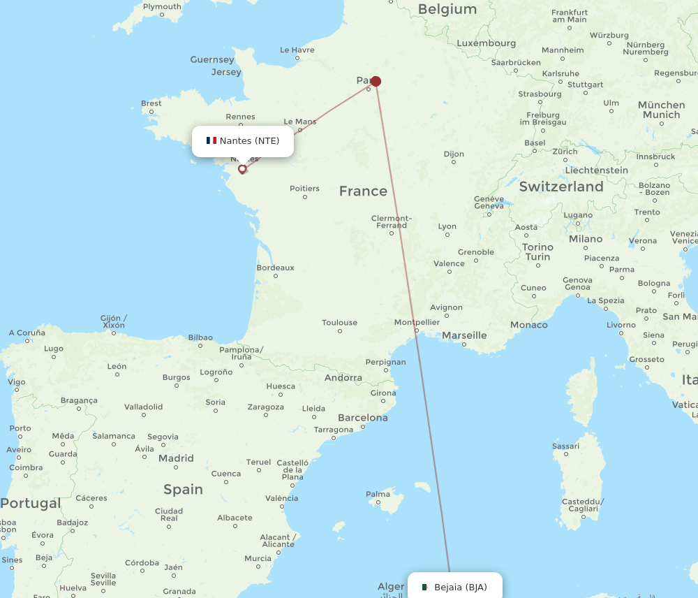 NTE-BJA flight routes