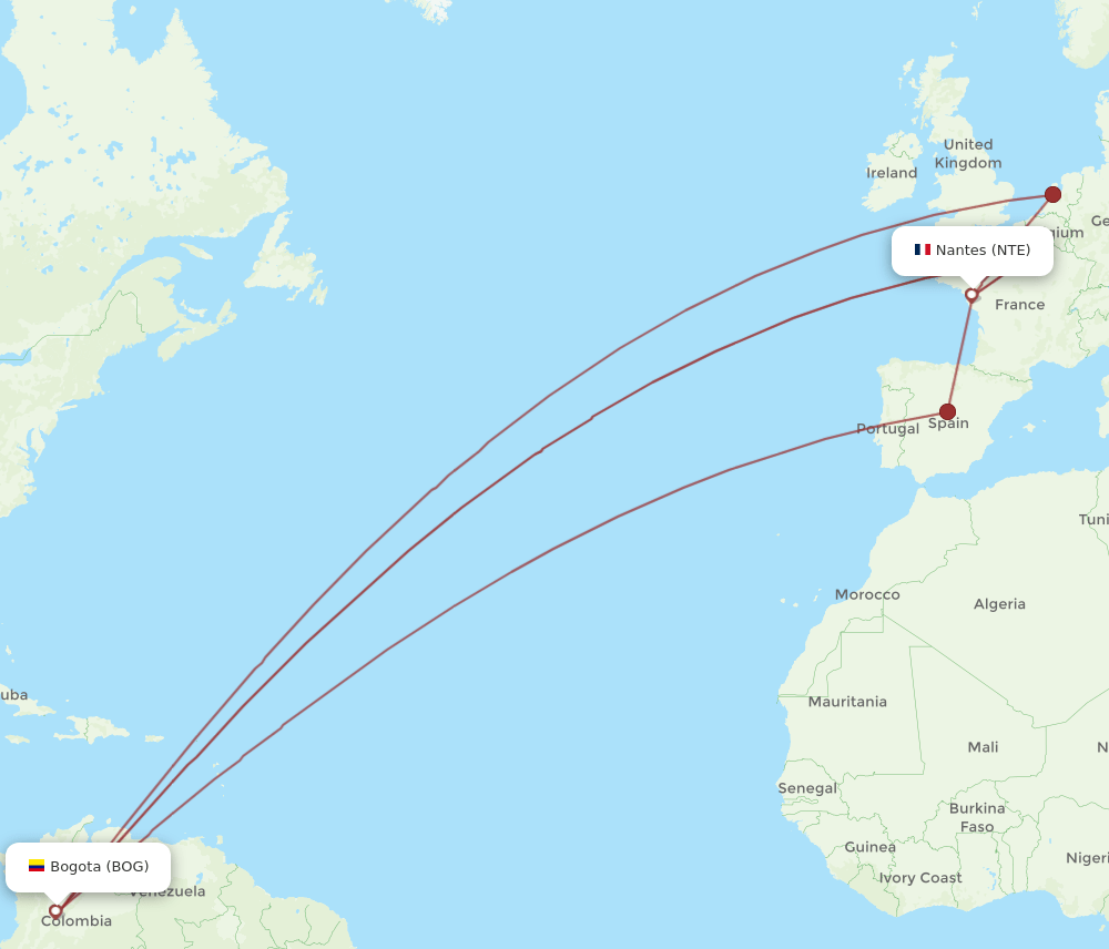 NTE-BOG flight routes