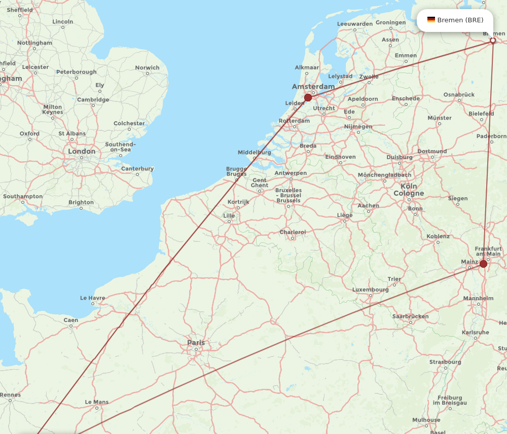 NTE to BRE flights and routes map