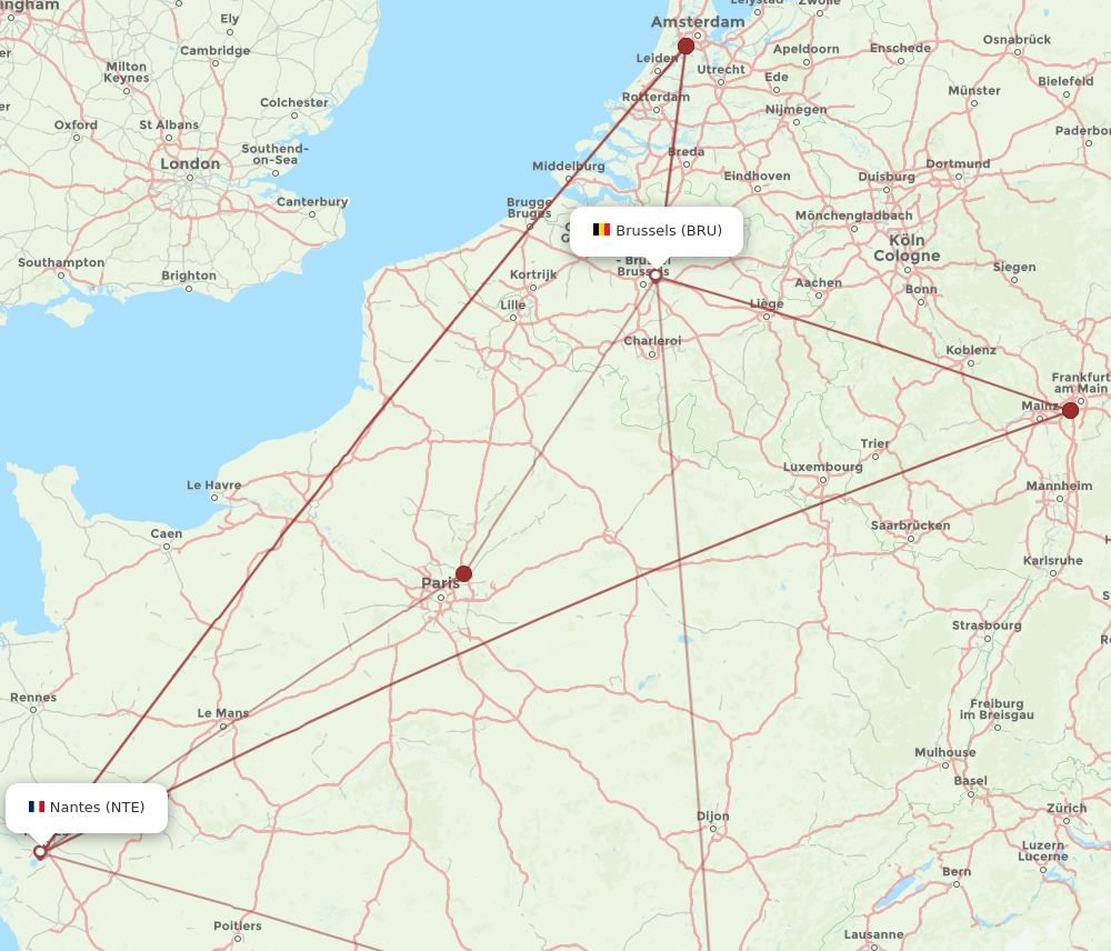 NTE-BRU flight routes