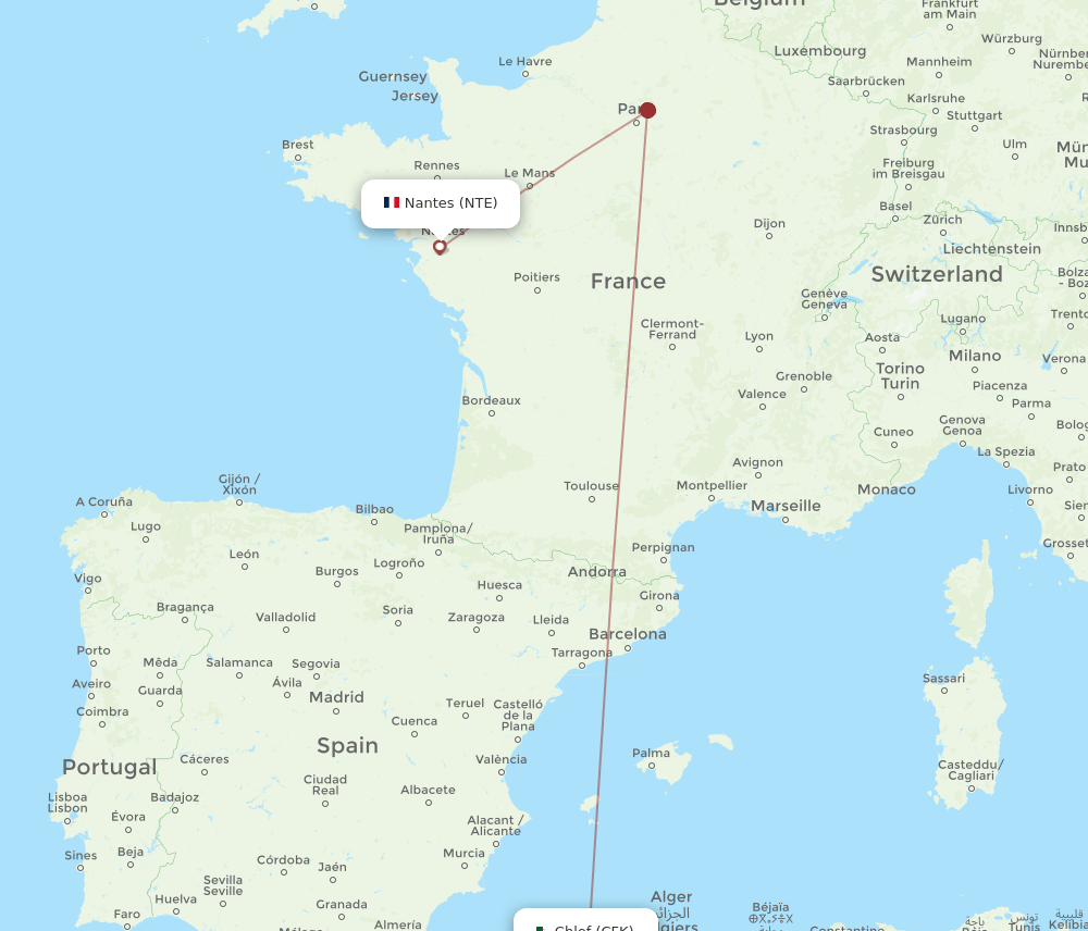 NTE to CFK flights and routes map