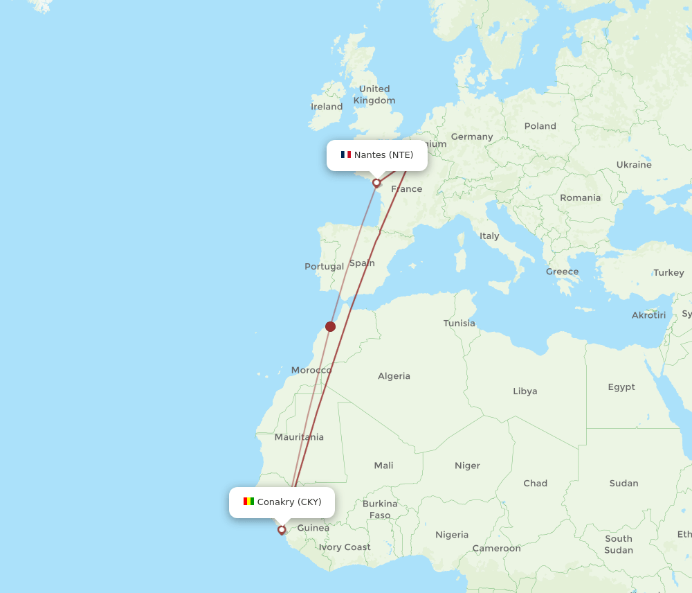 NTE-CKY flight routes