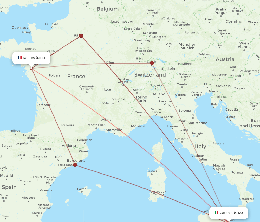 NTE to CTA flights and routes map