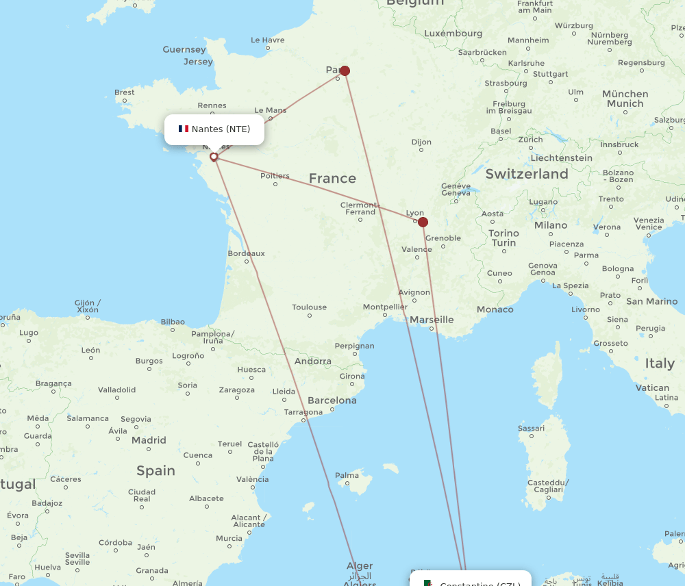 NTE-CZL flight routes