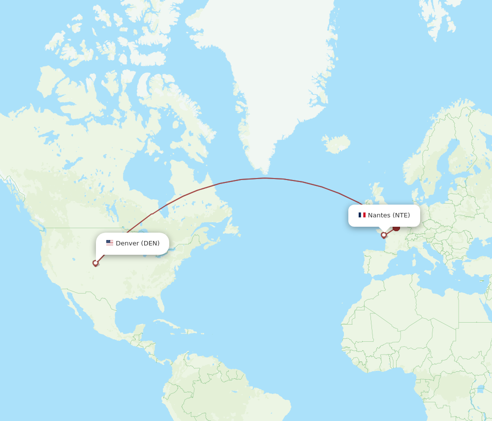 NTE to DEN flights and routes map