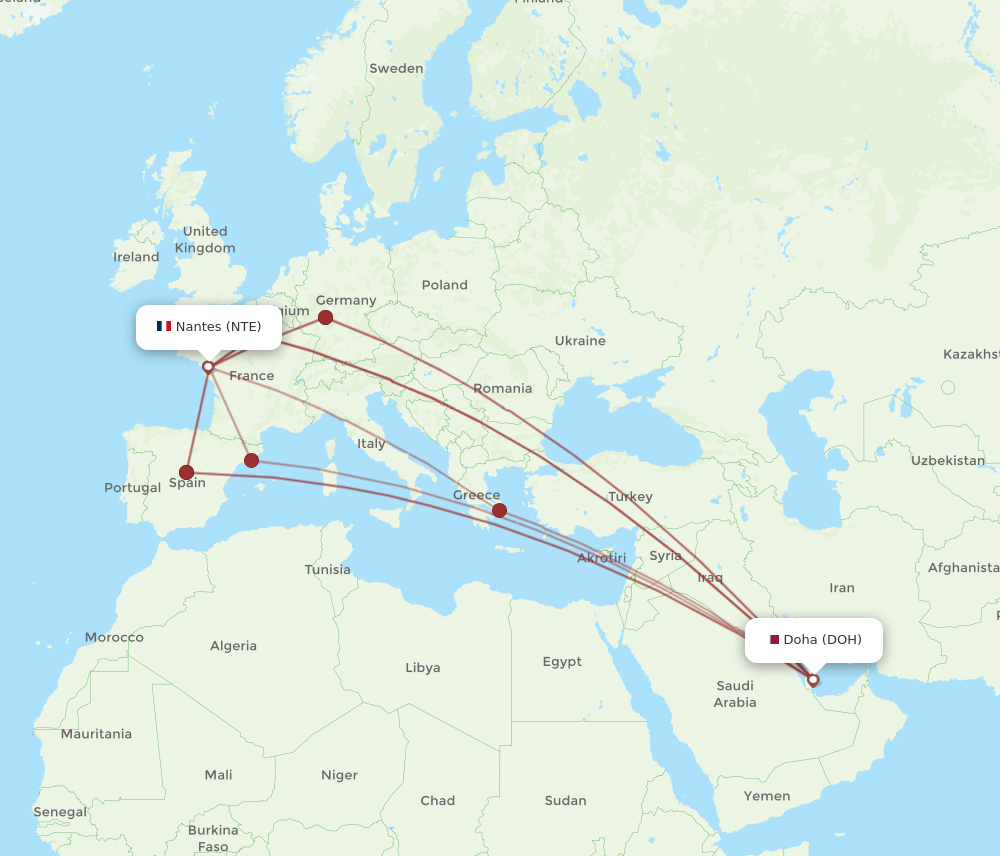 NTE to DOH flights and routes map