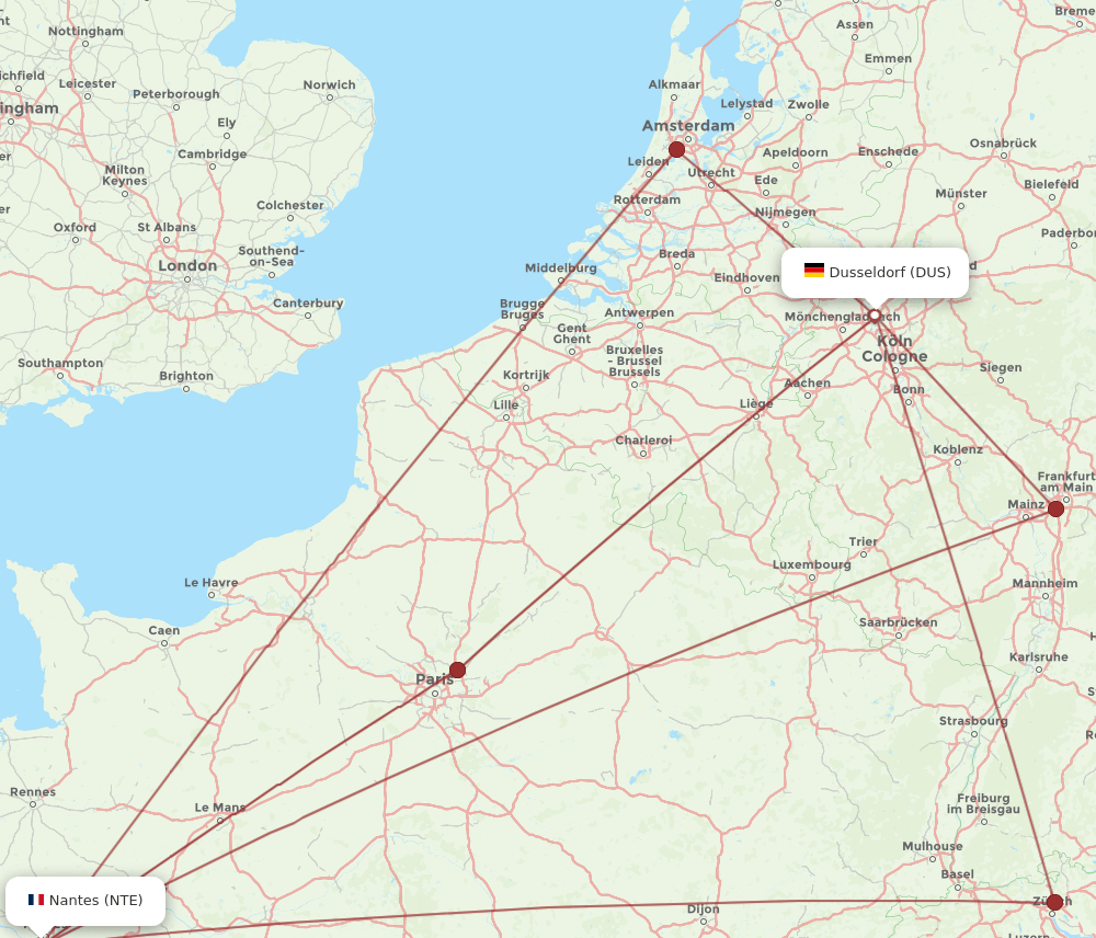 NTE-DUS flight routes