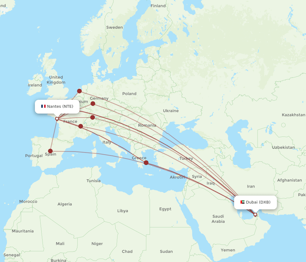 NTE-DXB flight routes