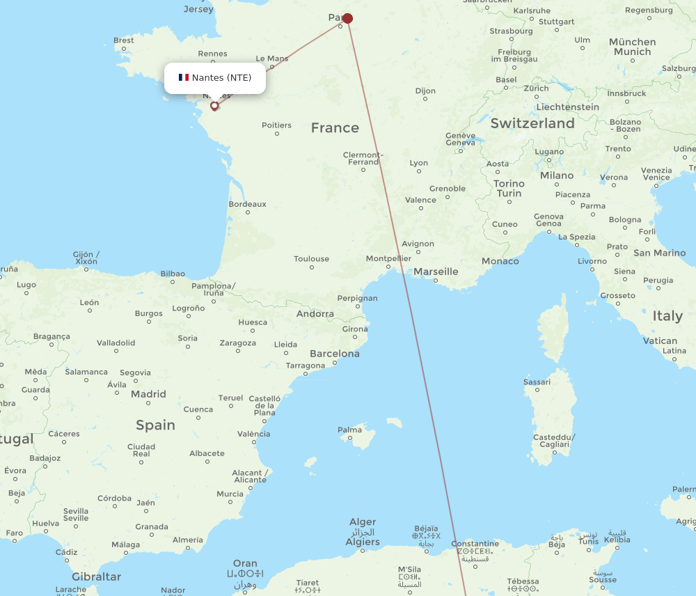 NTE to ELU flights and routes map