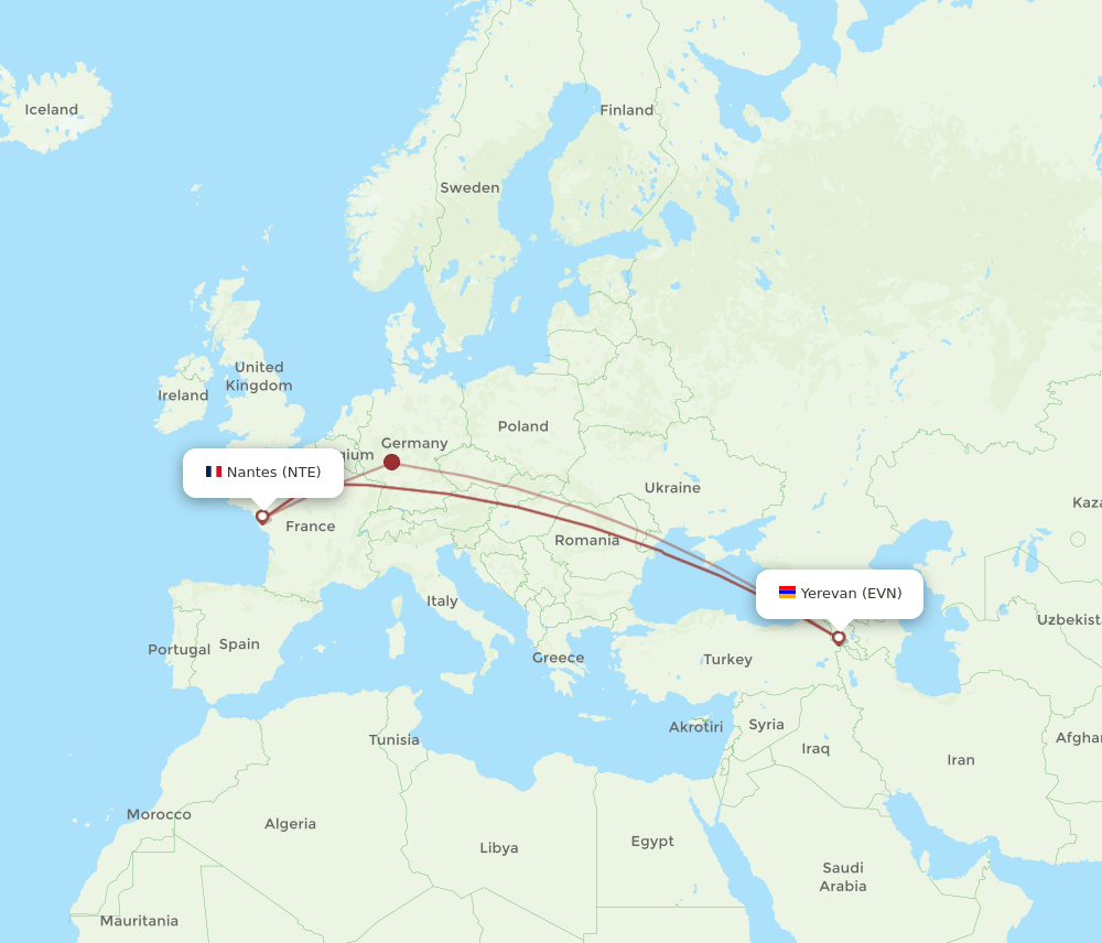 NTE to EVN flights and routes map
